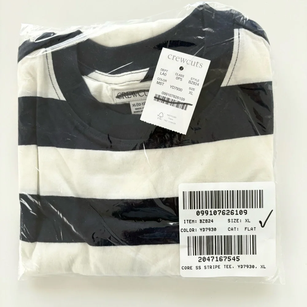 NWT J. Crew Crewcuts Kids' Crewneck T-shirt Stripe White Navy Blue